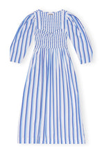 Load image into Gallery viewer, Blue Striped Cotton Smock Long Dress