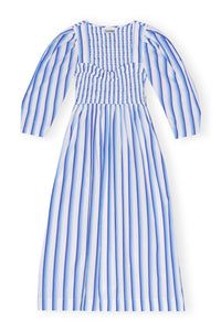 Blue Striped Cotton Smock Long Dress