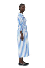 Load image into Gallery viewer, Blue Striped Cotton Smock Long Dress