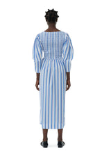 Load image into Gallery viewer, Blue Striped Cotton Smock Long Dress