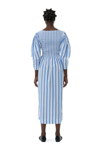 Blue Striped Cotton Smock Long Dress