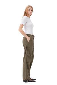 Green Washed Cotton Canvas Drawstring Trousers