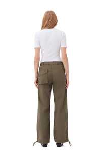 Green Washed Cotton Canvas Drawstring Trousers