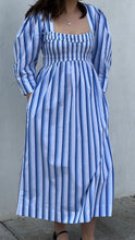 Load image into Gallery viewer, Blue Striped Cotton Smock Long Dress