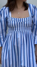 Load image into Gallery viewer, Blue Striped Cotton Smock Long Dress