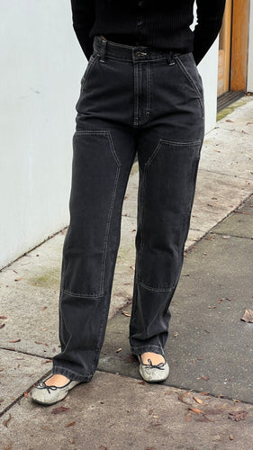 Black Madison Loose Fit Double Knee Jeans