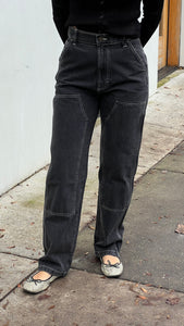 Black Madison Loose Fit Double Knee Jeans